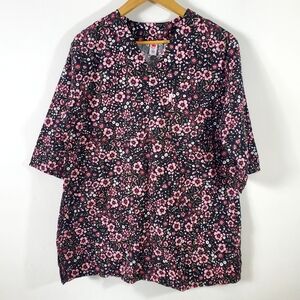 NWOT-Find You Medical Prestige nurse Flowers top blouse white short sleeve